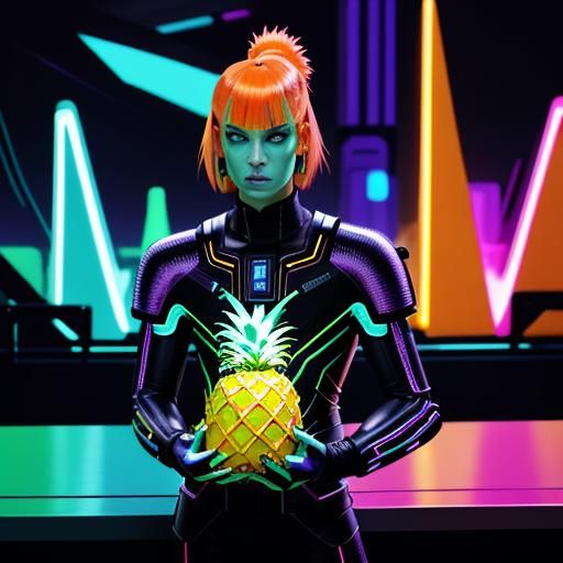 Neon Pineapple in Futuristic Fifth Element Style