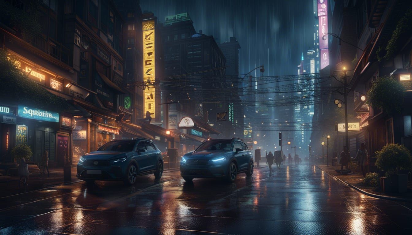 Bustling Rainy City Streets At Night