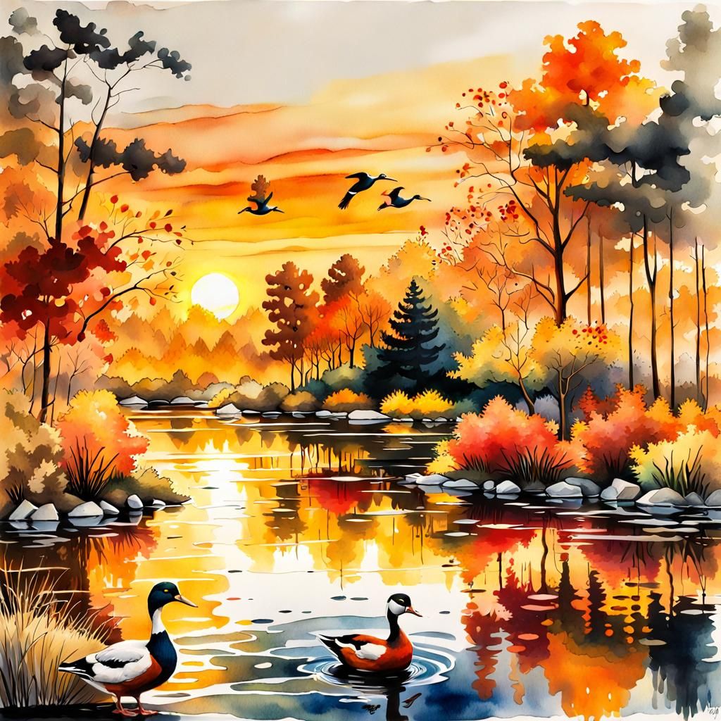 Park Sunset: Expressionist Watercolor Painting