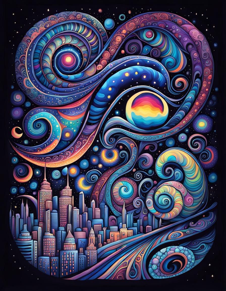 Colorful Alien in Futuristic Cityscape