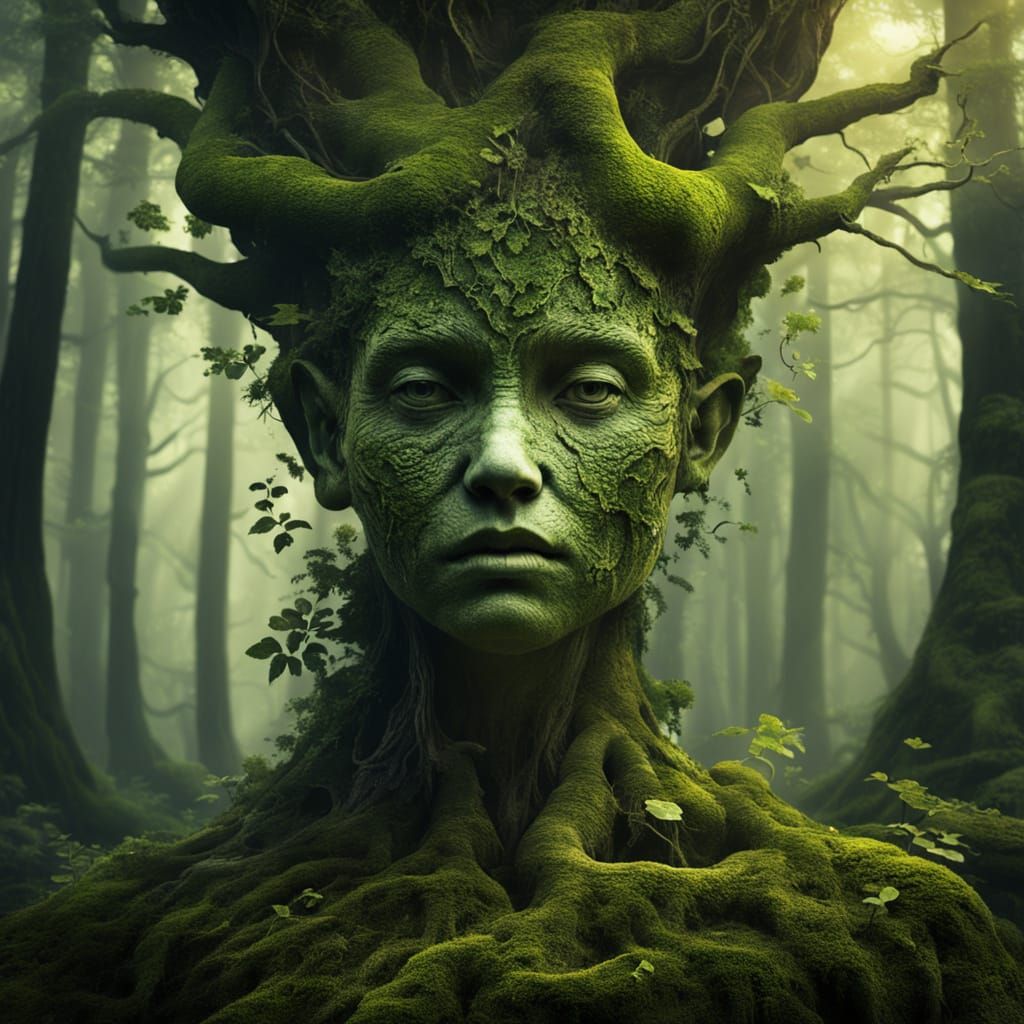 Elegant Dryad Creature Synesthesia: Leaves, Bark, and Moss