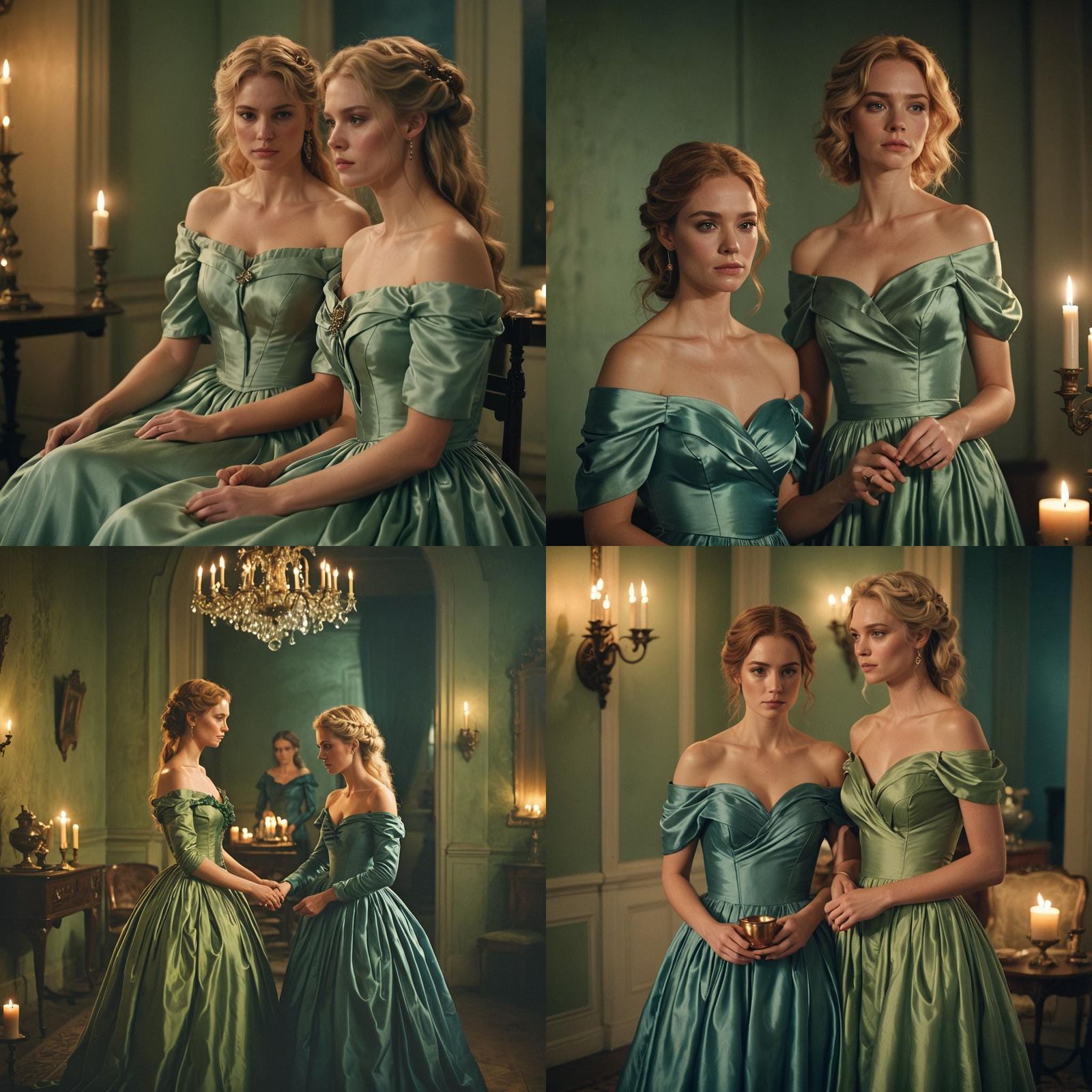 European Women in Candlelight: A Cinematic Film Still