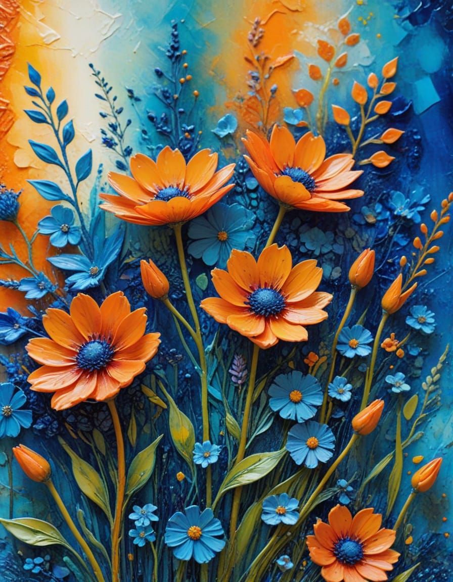 Vibrant Spring Encaustic Collage Painting with Bold Brushstr...