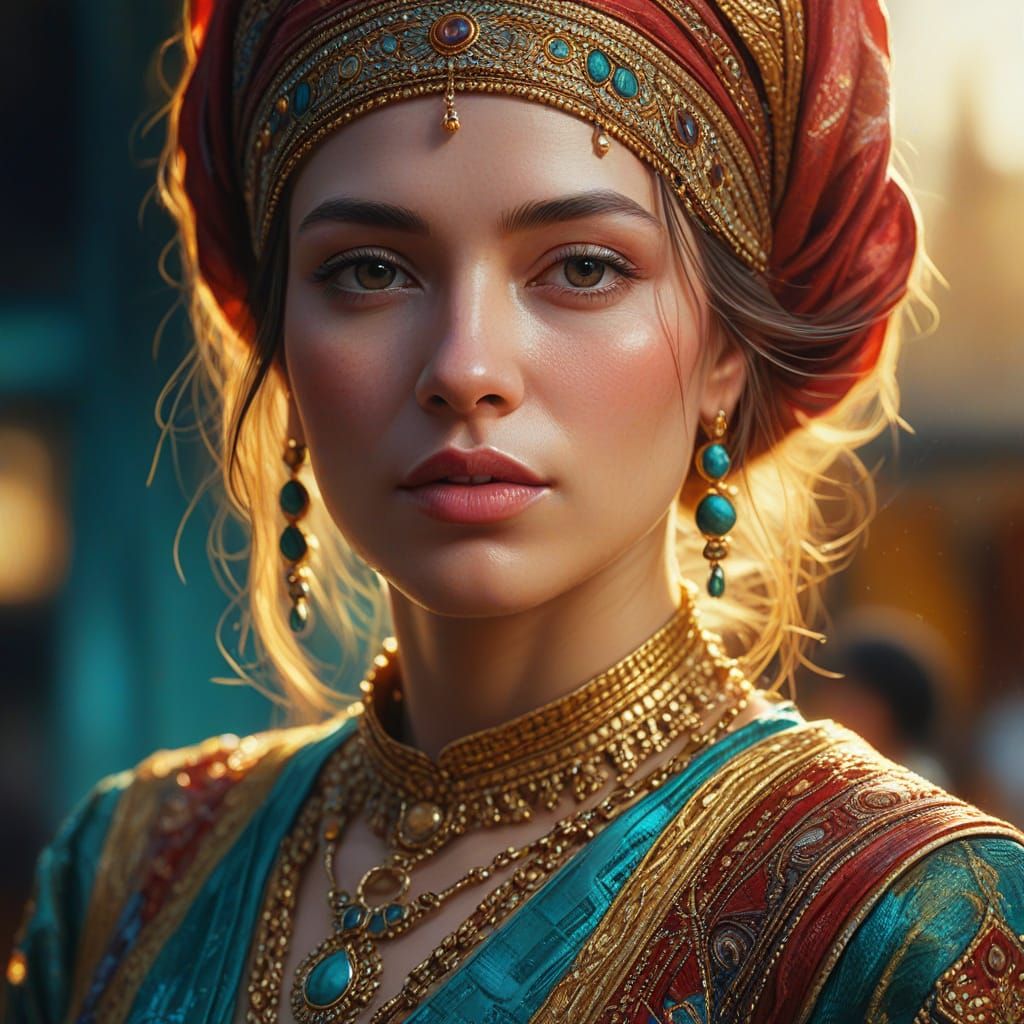 Striking Oil Painting of Woman in Golden Light