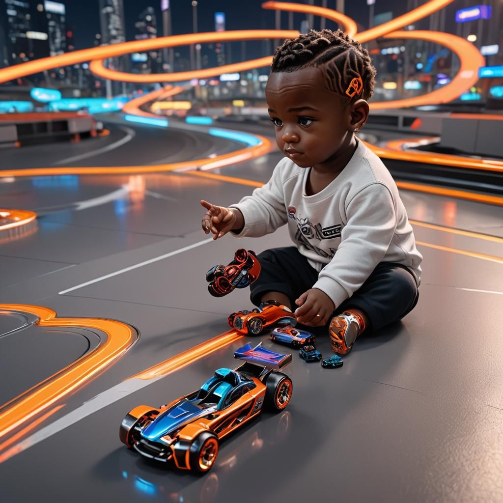 Baby LeBron Plays Hot Wheels in Anime Style