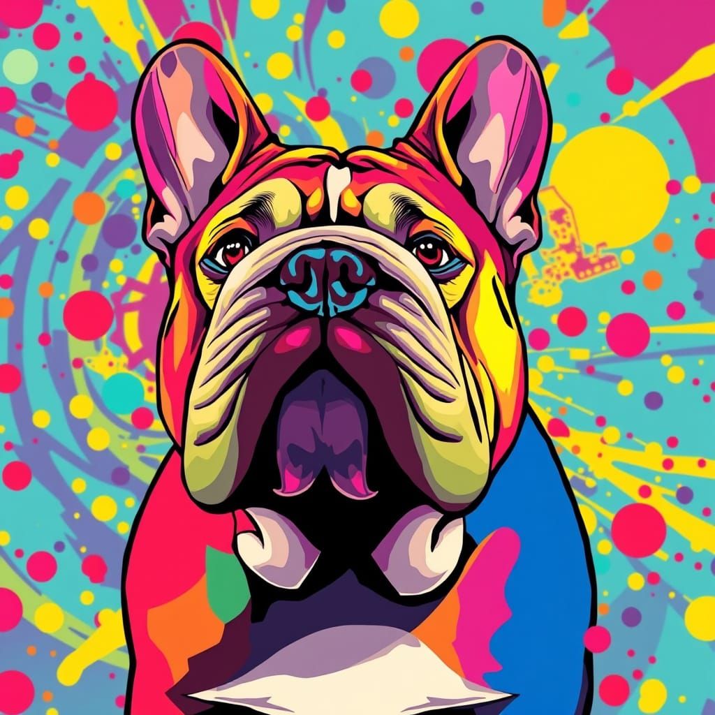Bold Pop Art Bulldog with Vibrant Ben-Day Dots