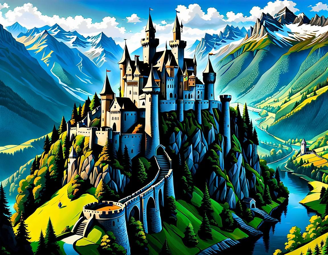 Medieval Castle Amidst Majestic Mountains