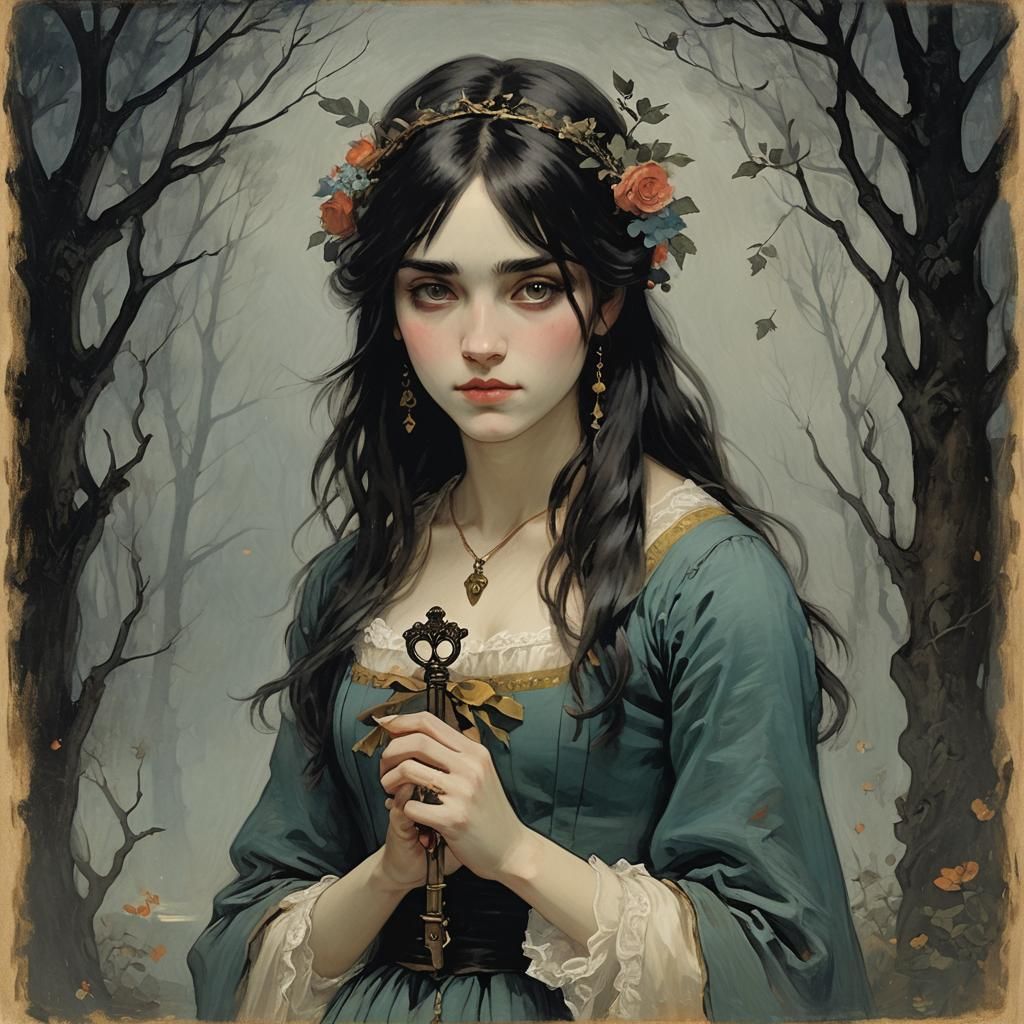 Emo Girl with Key in Ethereal Classical Style