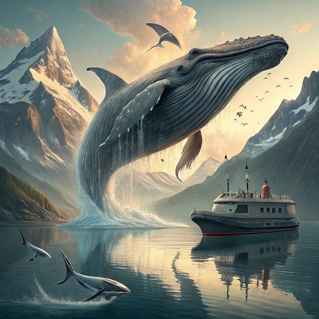 Whale Breaching with Dolphins in Nordic Fjords