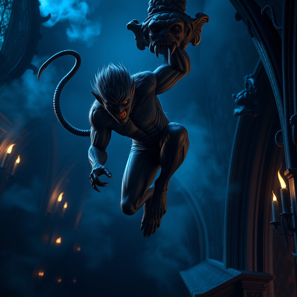 Nightcrawler in Gothic Setting, Dark Fantasy Art