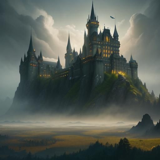 Majestic Castle in Ethereal Cloudscape, Matte Painting