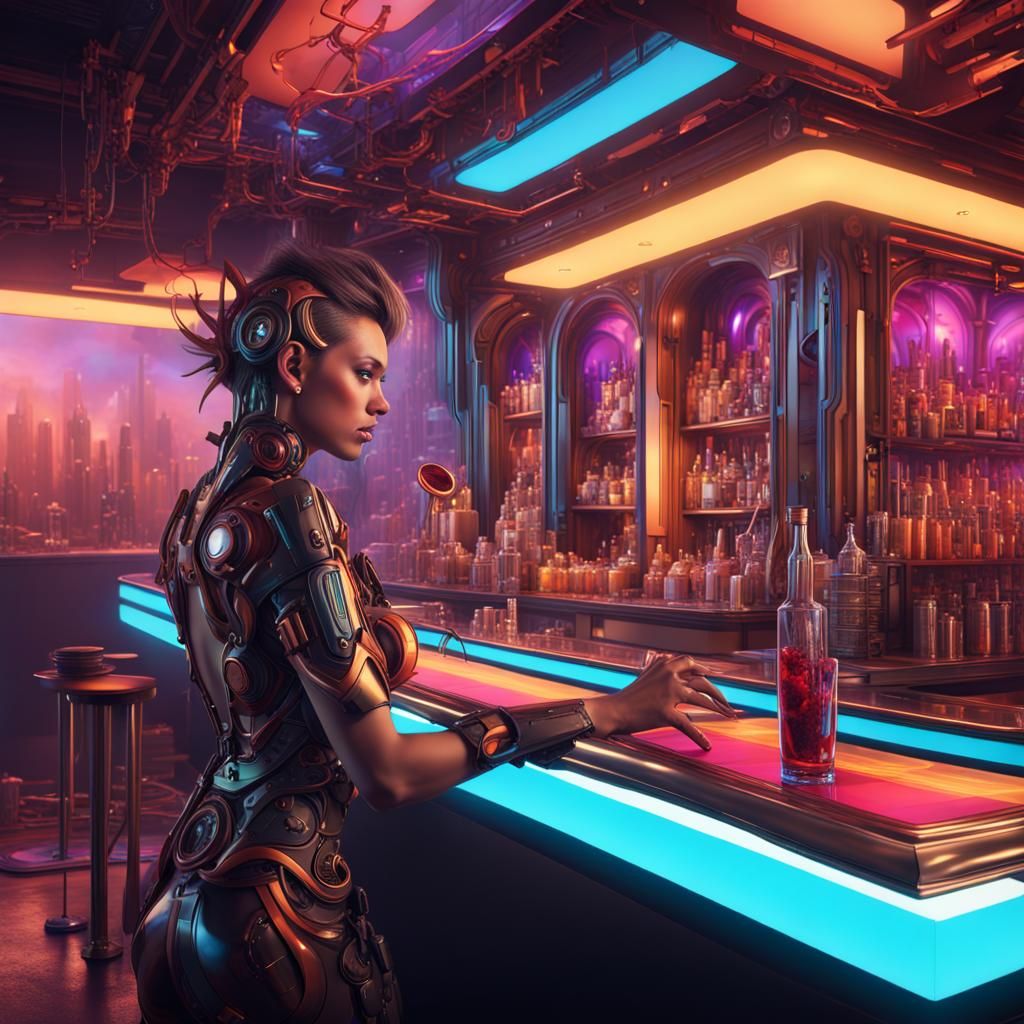 Cyborg Bartender: Detailed Matte Painting in Unreal Engine