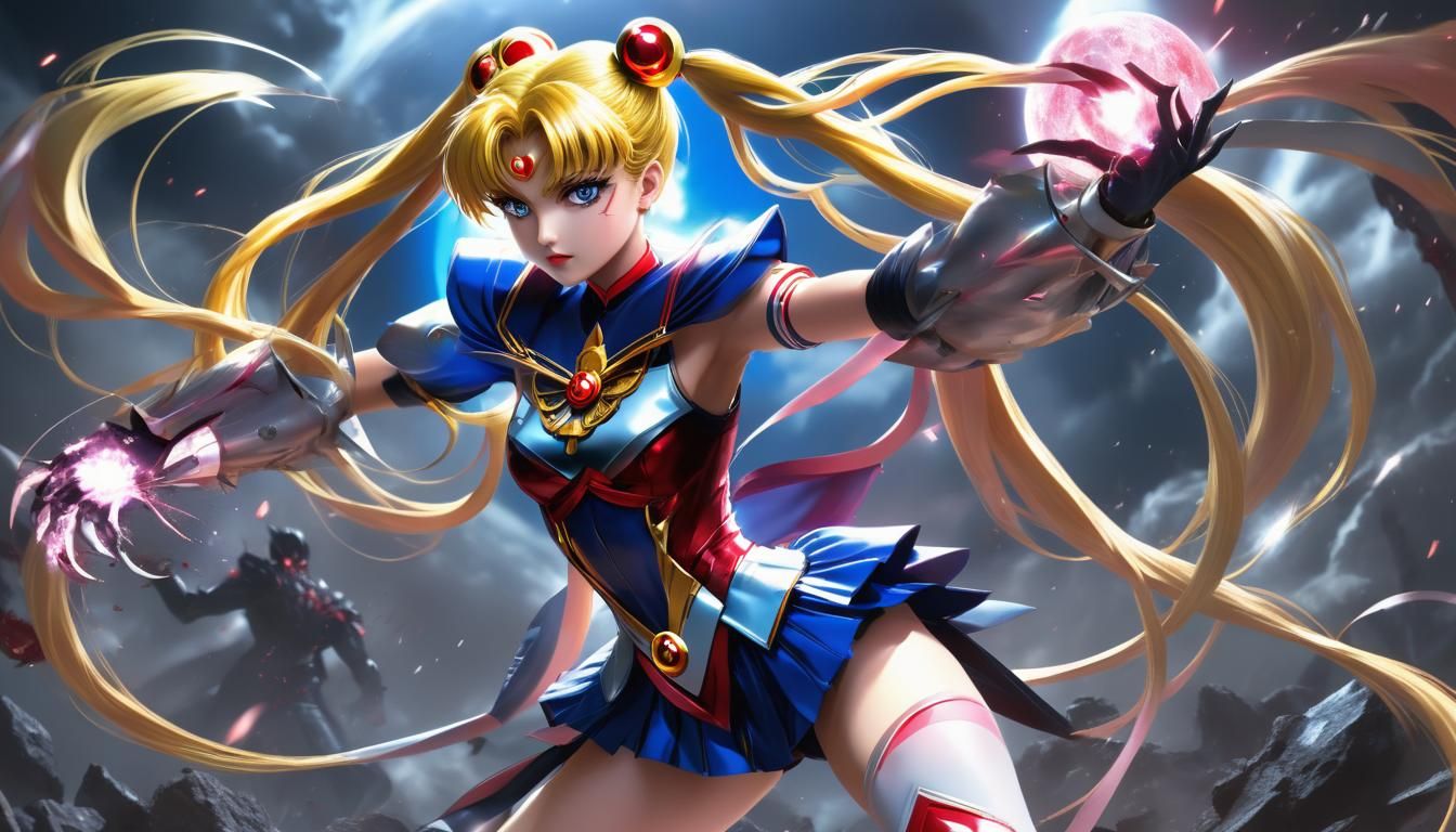 Sailor Moon's Intense Battle: 3D Anime Art