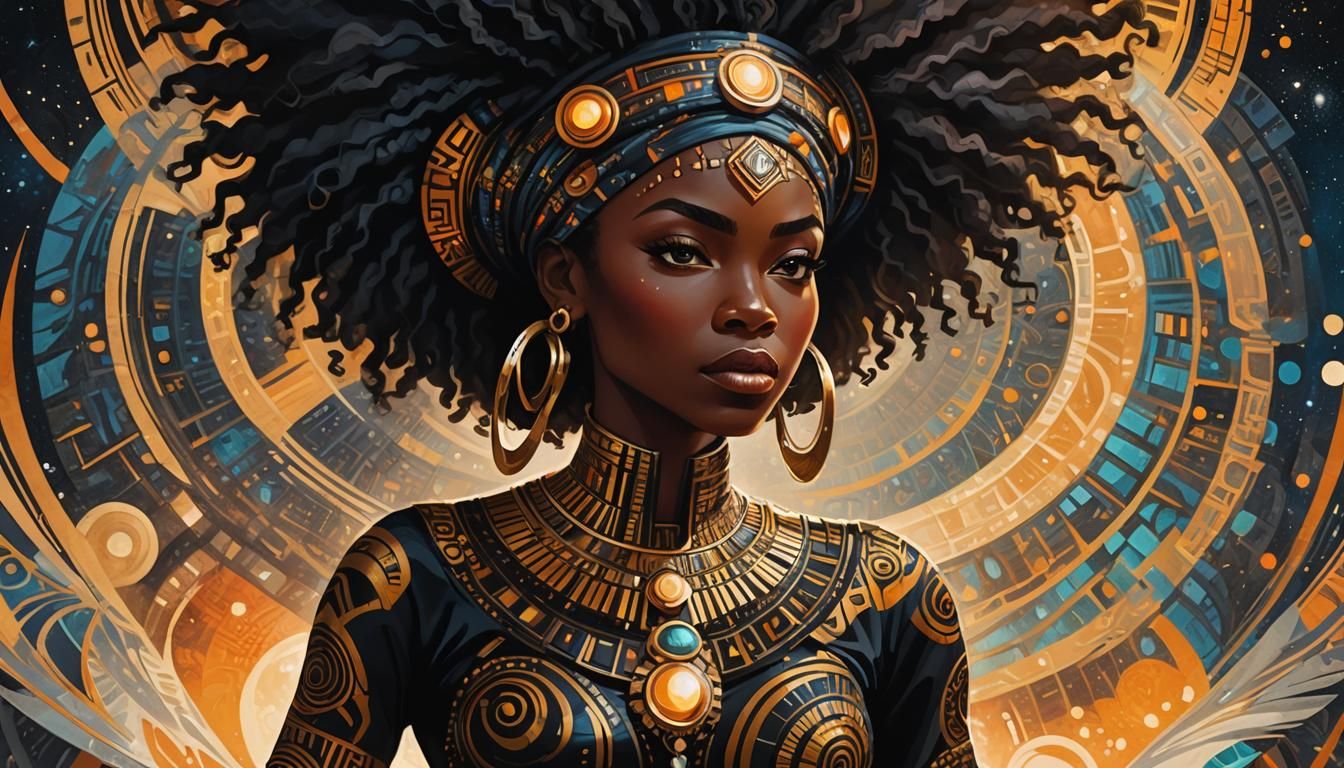 Empowered Woman: Symbolic Afrofuturism in Gouache Illustrati...
