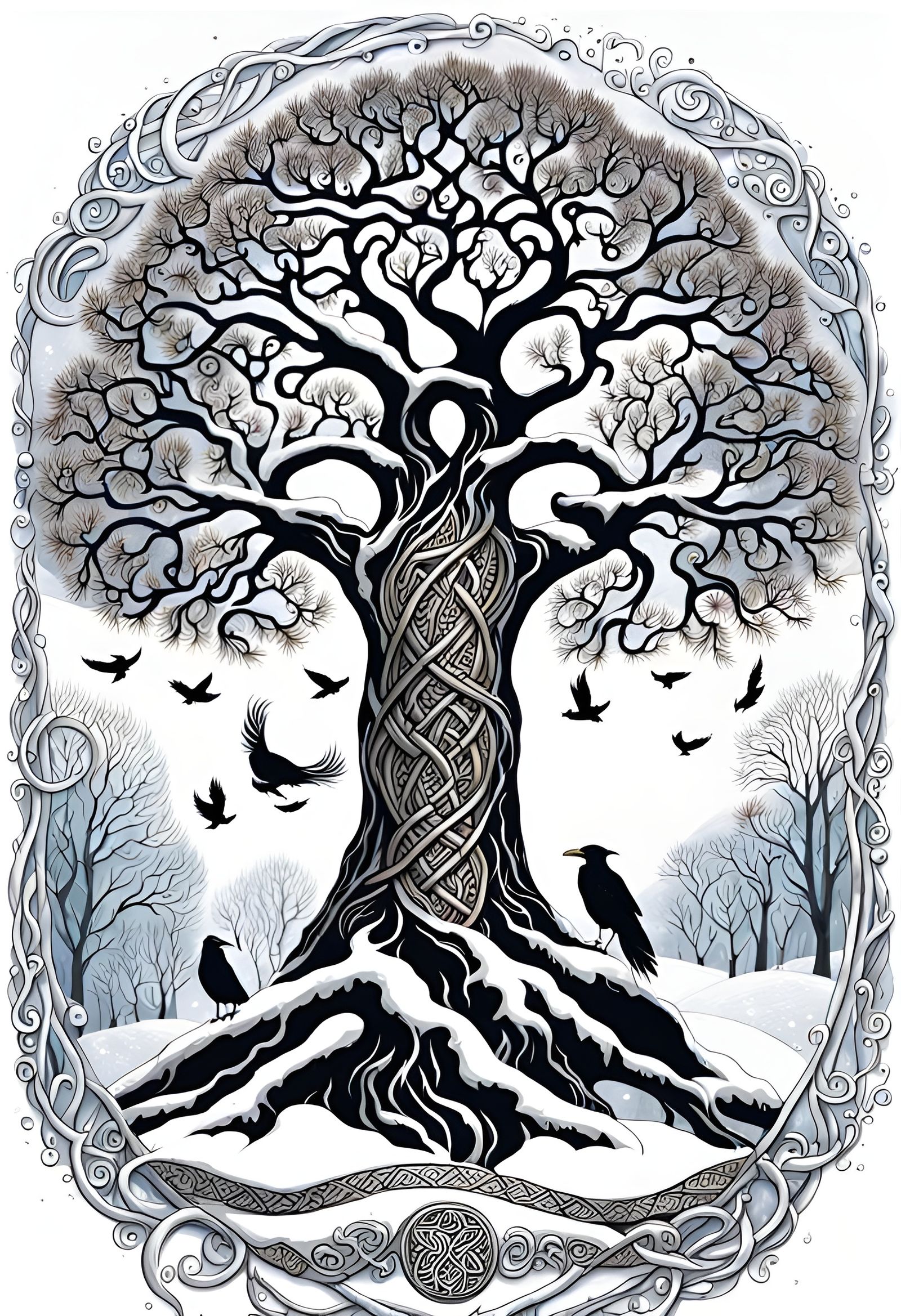 Winter Tree of Life: Celtic Storybook Illustration
