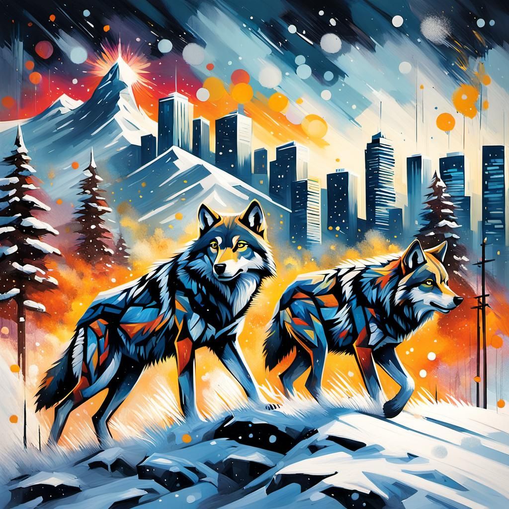 Wolf Pack in Urban Wildlife Graffiti Art