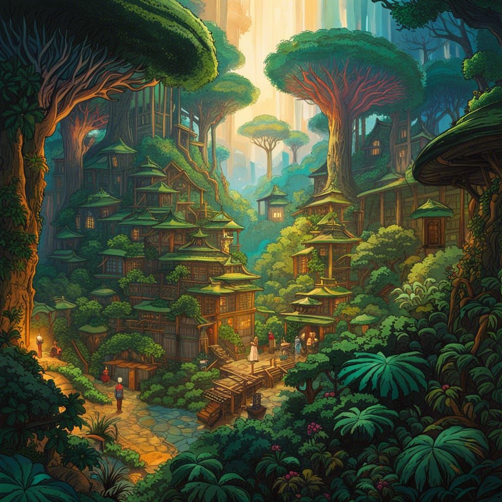 Neon Rainforest Canopy in Mushroom Shape