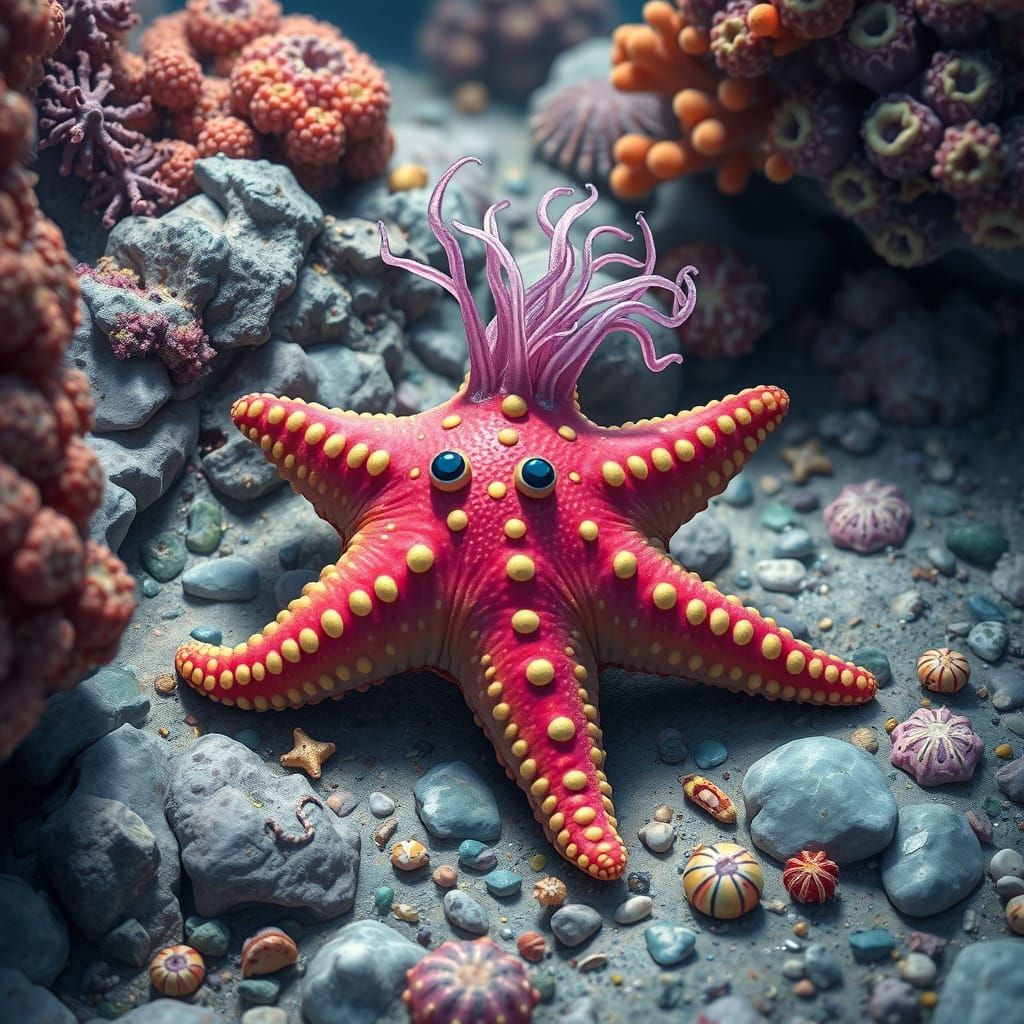 Colorful Sea Star on Coral Reef