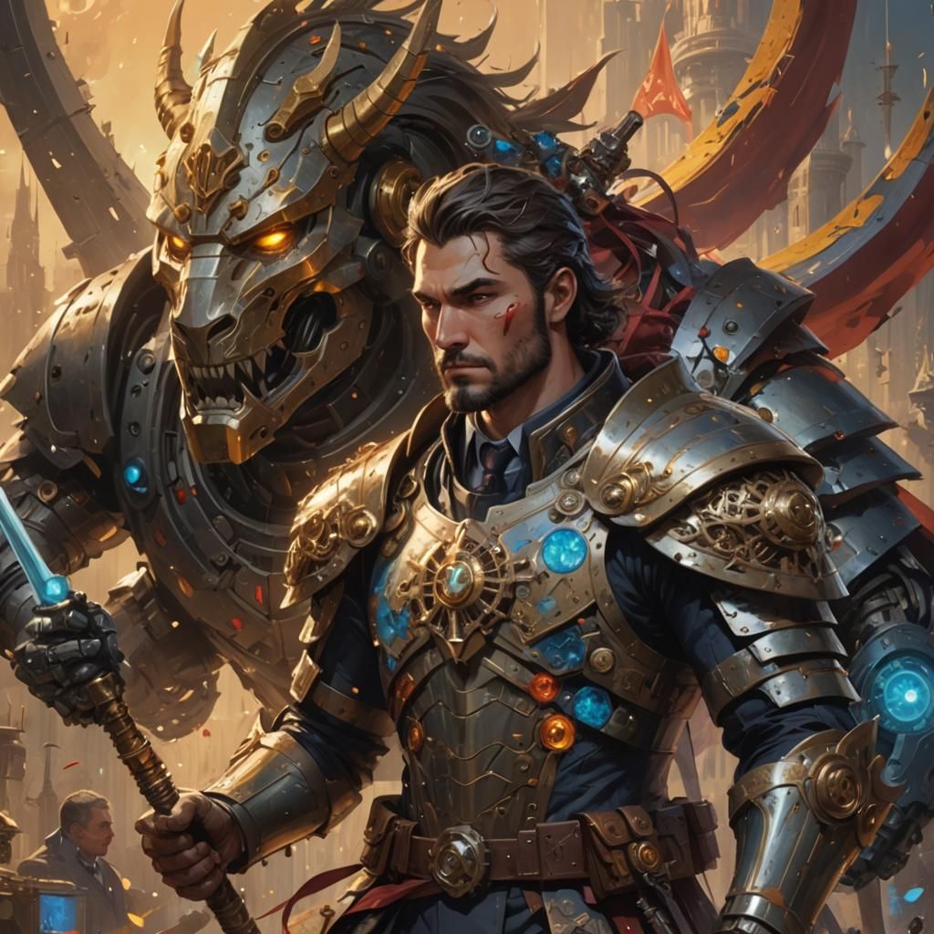 Heroic Fusion: Warrior, Ninja, Artist, and CEO in Ornate Arm...