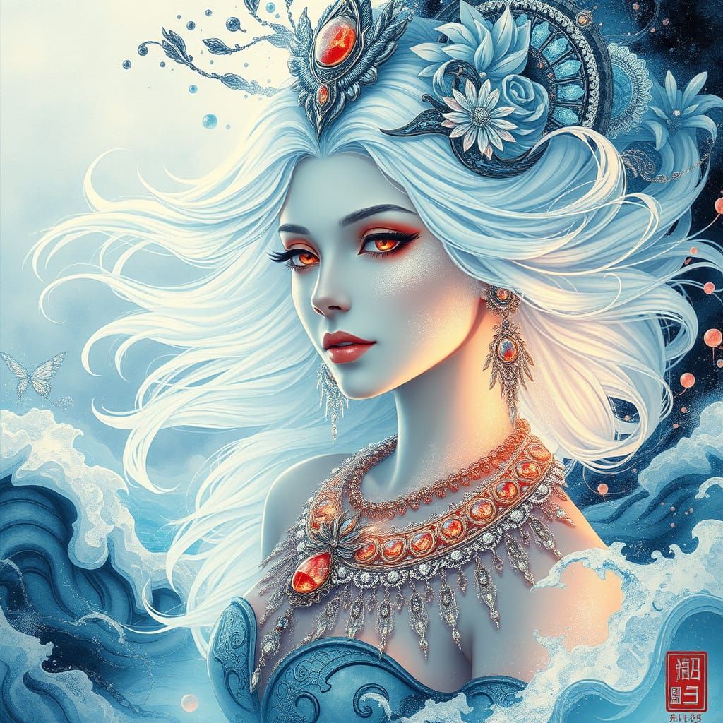 Siren Goddess of Wind and Water in Futuristic Japan