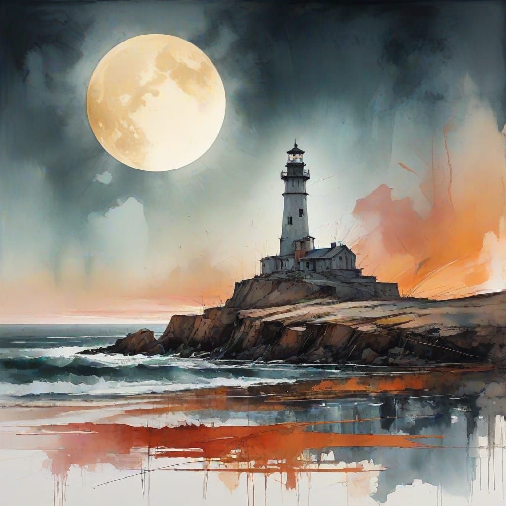 Luminous Seascape with Geometric Patterns in Mixed Media Art