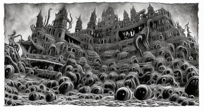 Cthulhu Attacks Ulthar: Dark Fantasy 3D Art