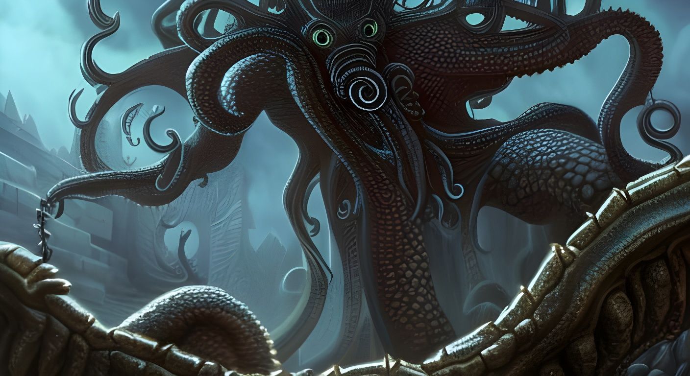 Cthulhu Attacks Ulthar: Dark Fantasy 3D Art