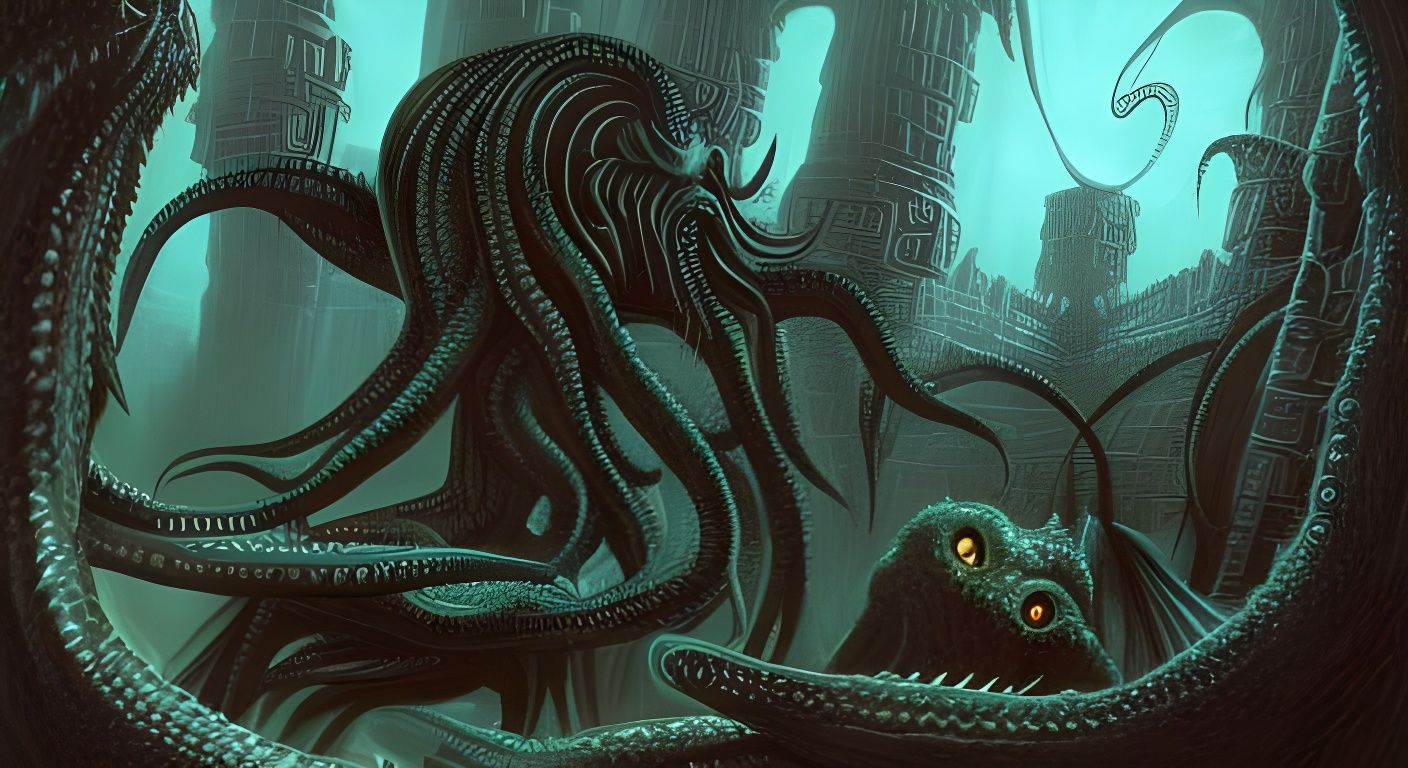 Cthulhu Attacks Ulthar: A Dark Fantasy 3D Scene