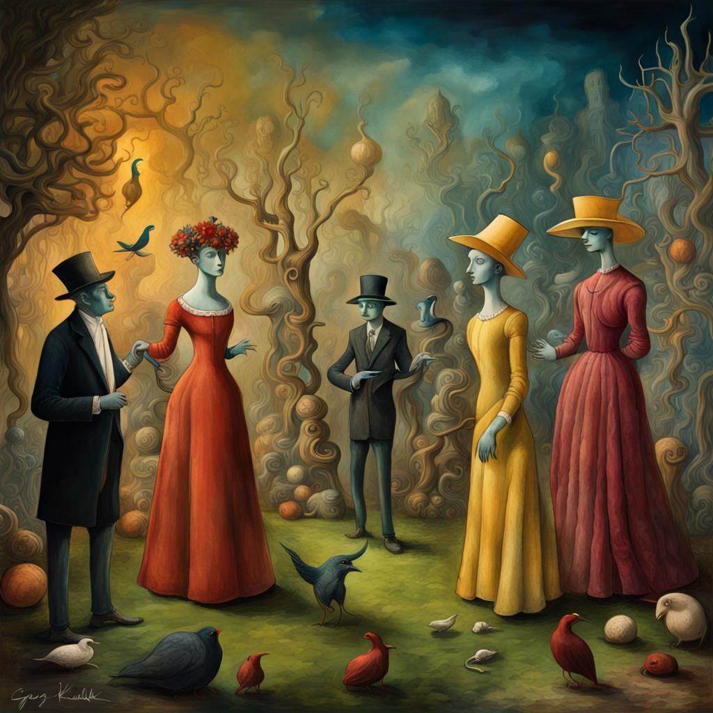 Surreal Garden Party in Dreamlike Magical Realism