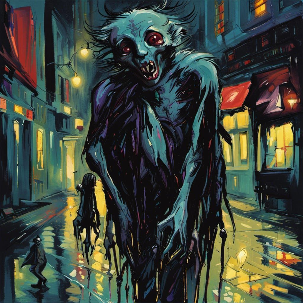 Death Possum Disintegrating in Rainy Street Scene