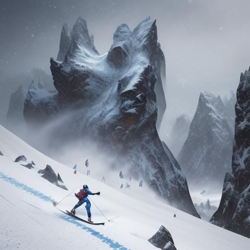 Woman Skiing in Snowy Mountain Competition