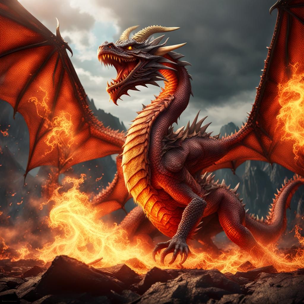Earth Dragon vs Fire Dragon in Detailed Matte Painting