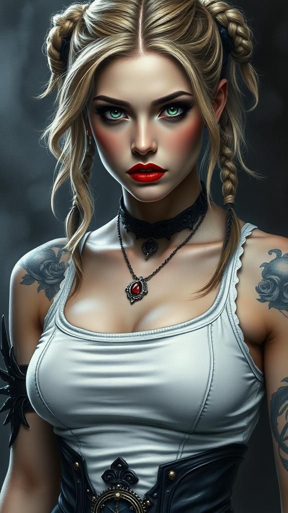 Vampire Woman in Gothic Attire, Dark Romanticism Style