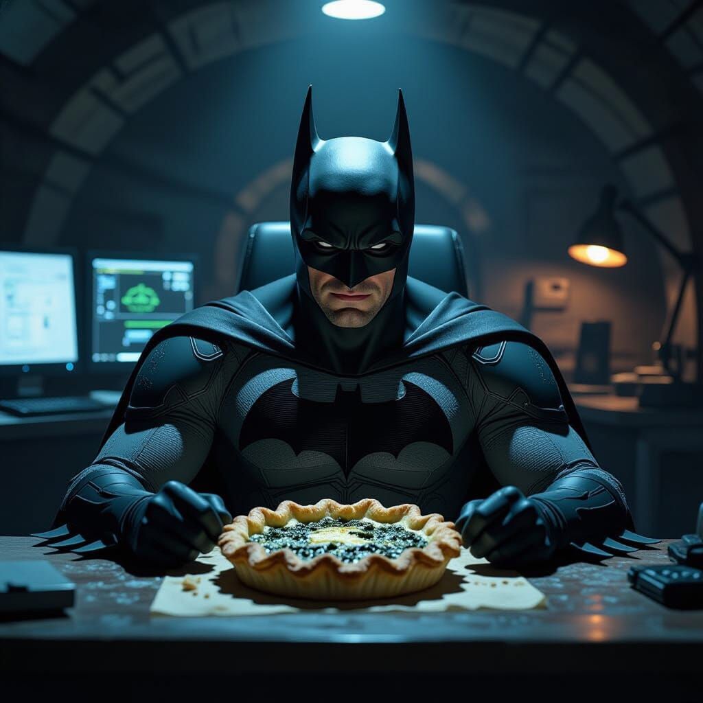 Batman Enjoys Spanakopita in the Batcave, Film Noir Style
