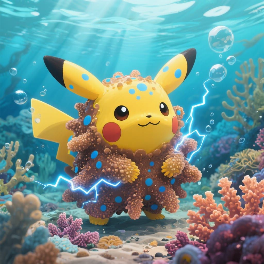 Pikachu-like Sea Creature in Underwater Scene