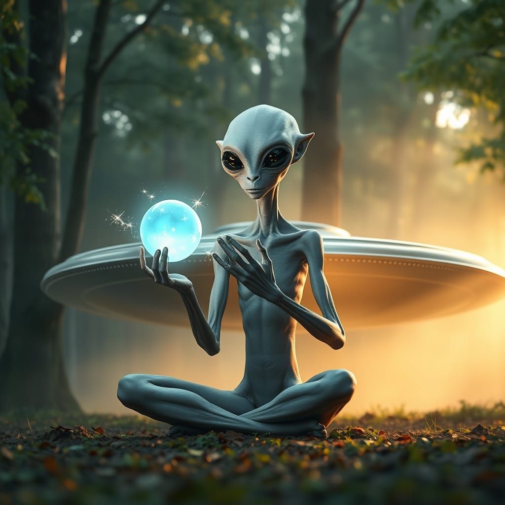 Serene Grey Alien in Contemplative Meditation