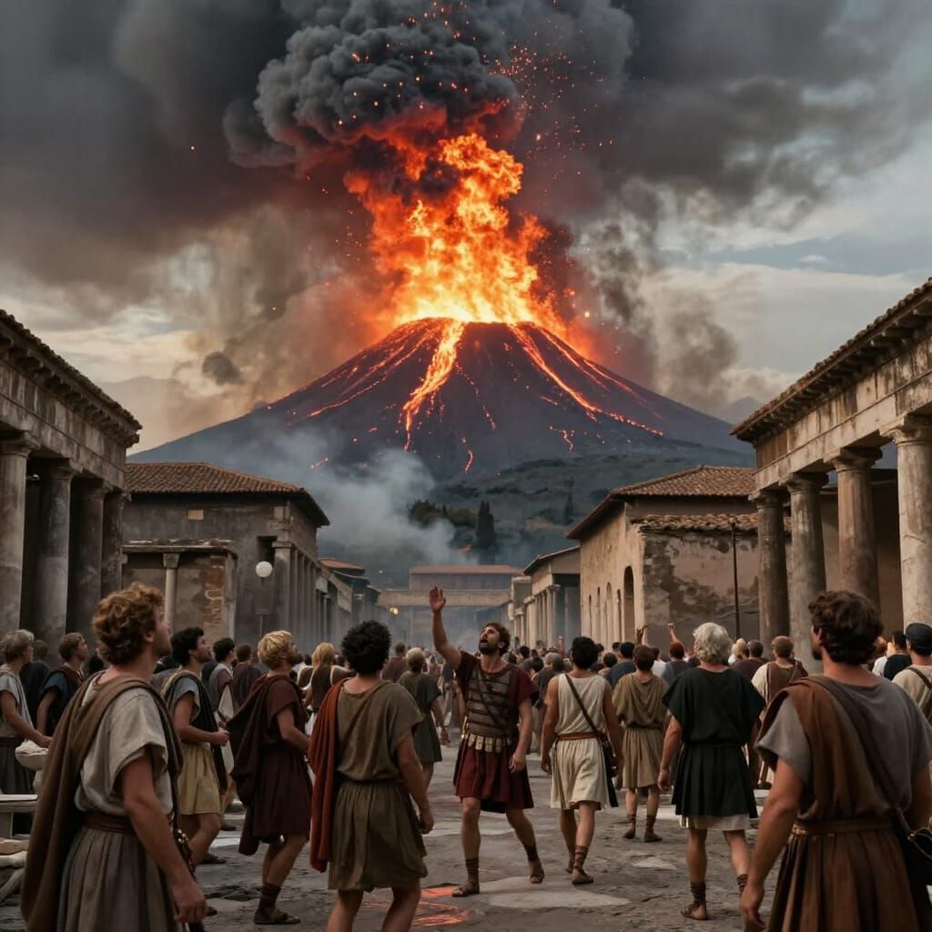 Pompeii Citizens Witness Vesuvius Eruption in Historical Sty...