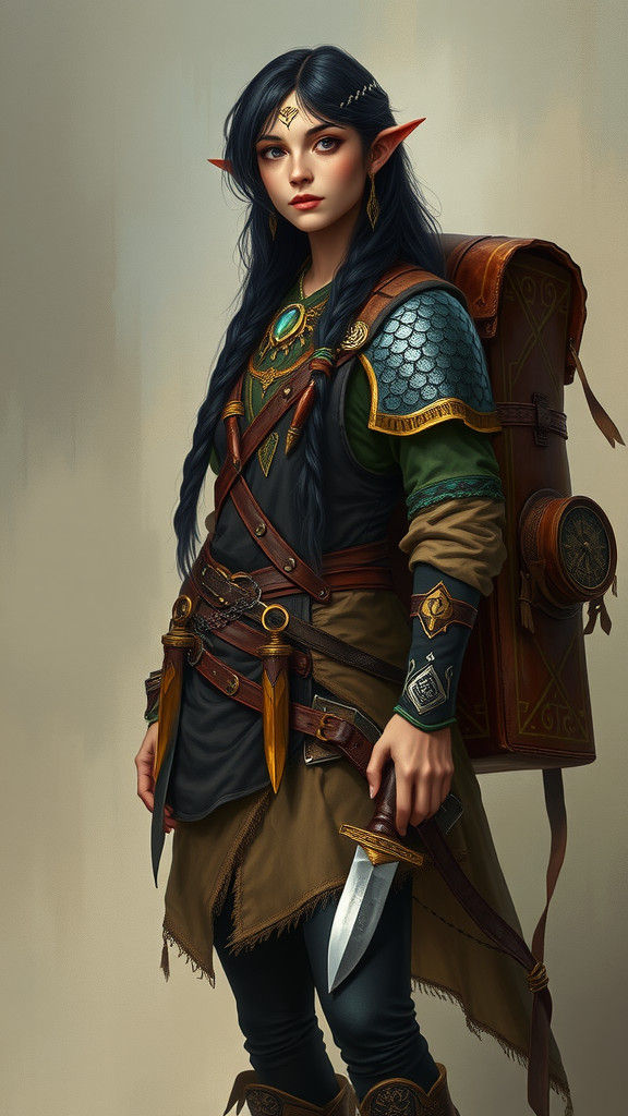 High Elf Scholar-Adventurer in Dragon Scale Armor
