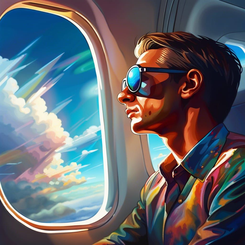 Man in Sunglasses Gazing at Clouds, Hyperrealistic Art