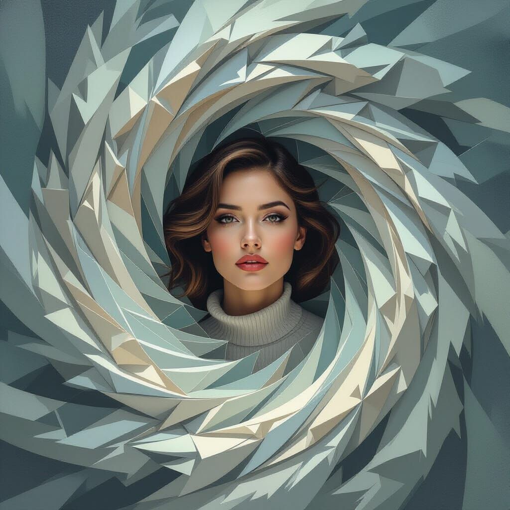 Human Face Emerges from Abstract Vortex in Monochromatic Sty...