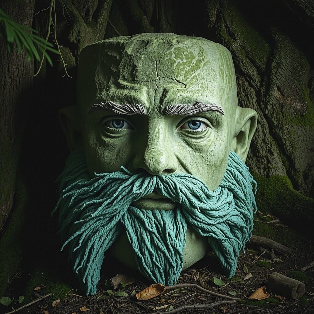 Giant Stone Head Emerges from the Forest