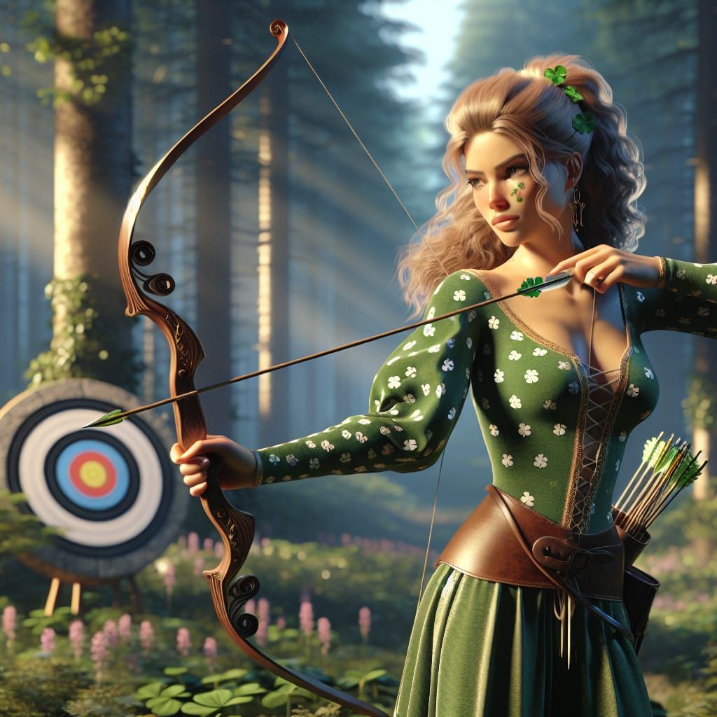 Disney Pixar style 3D tan skinned beautiful woman archer, pu...