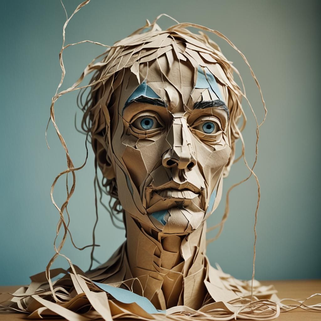 Paper Head Surrealism: Macro Photography in Beige and Blue