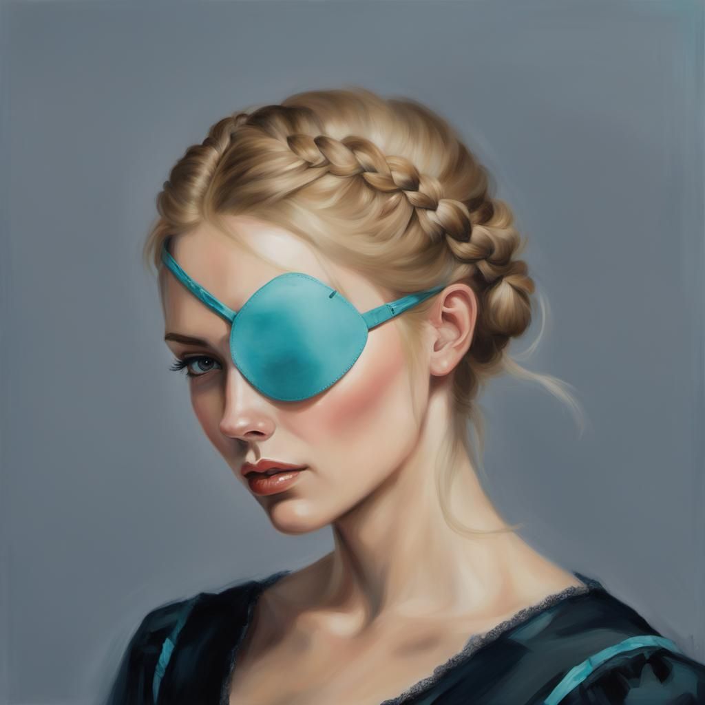 Girl in Turquoise Eyepatch, Oil on Canvas Portrait
