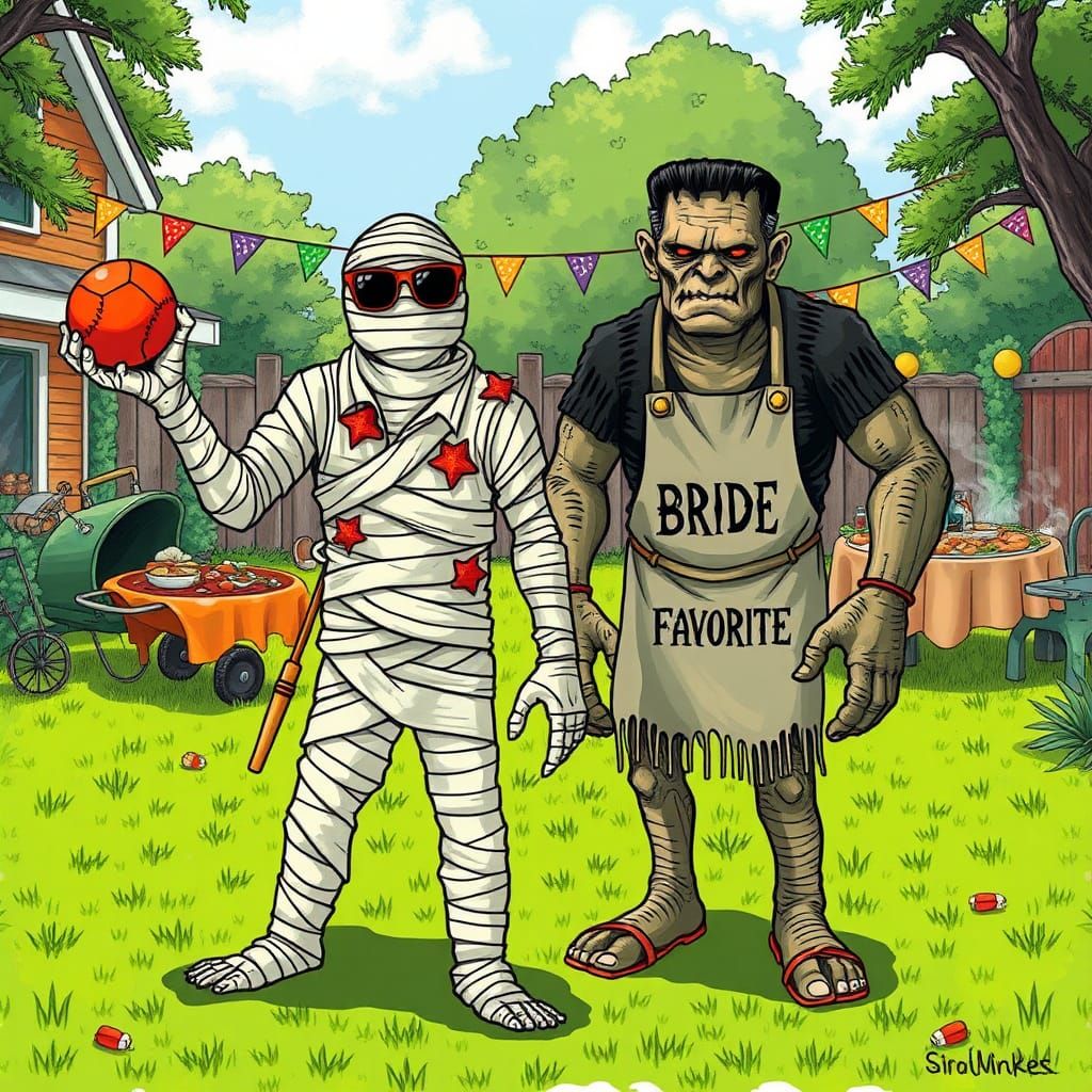 Mummy and Frankenstein's Whimsical Backyard Barbecue