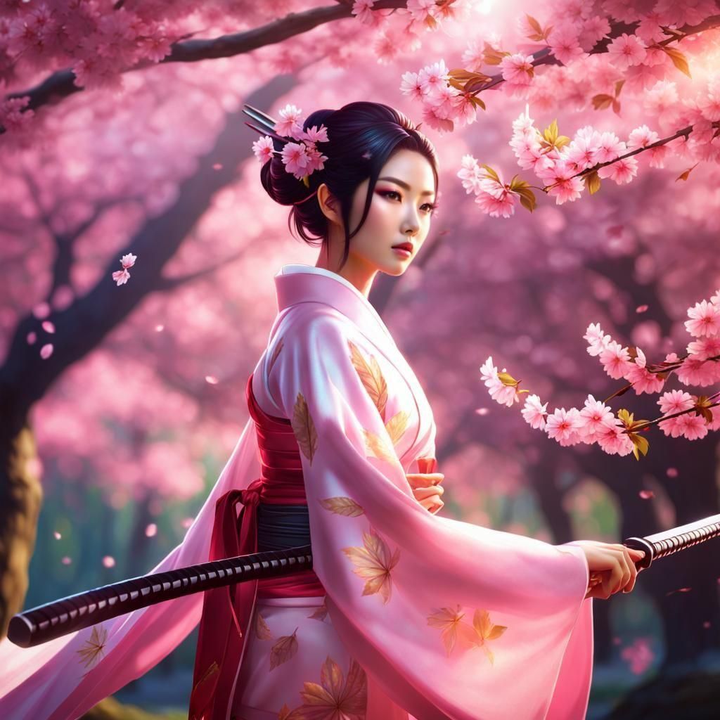 Japanese Fairy with Katana and Holographic Wings