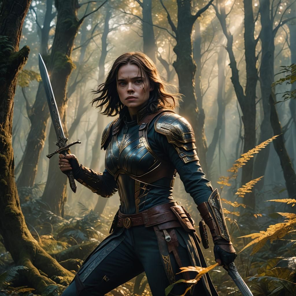 Female Warrior in Mystical Forest Concept Art