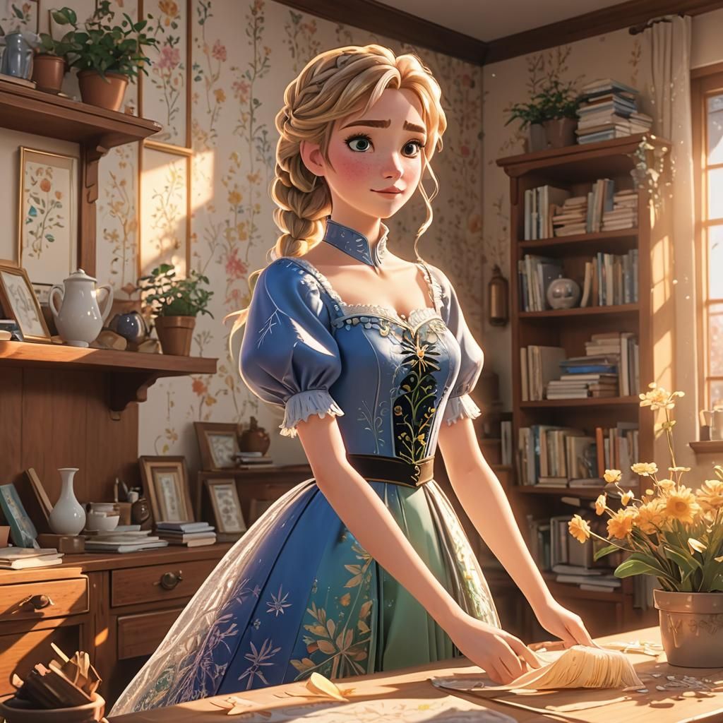 Anna from Frozen as Anime Housewife in Manga Style