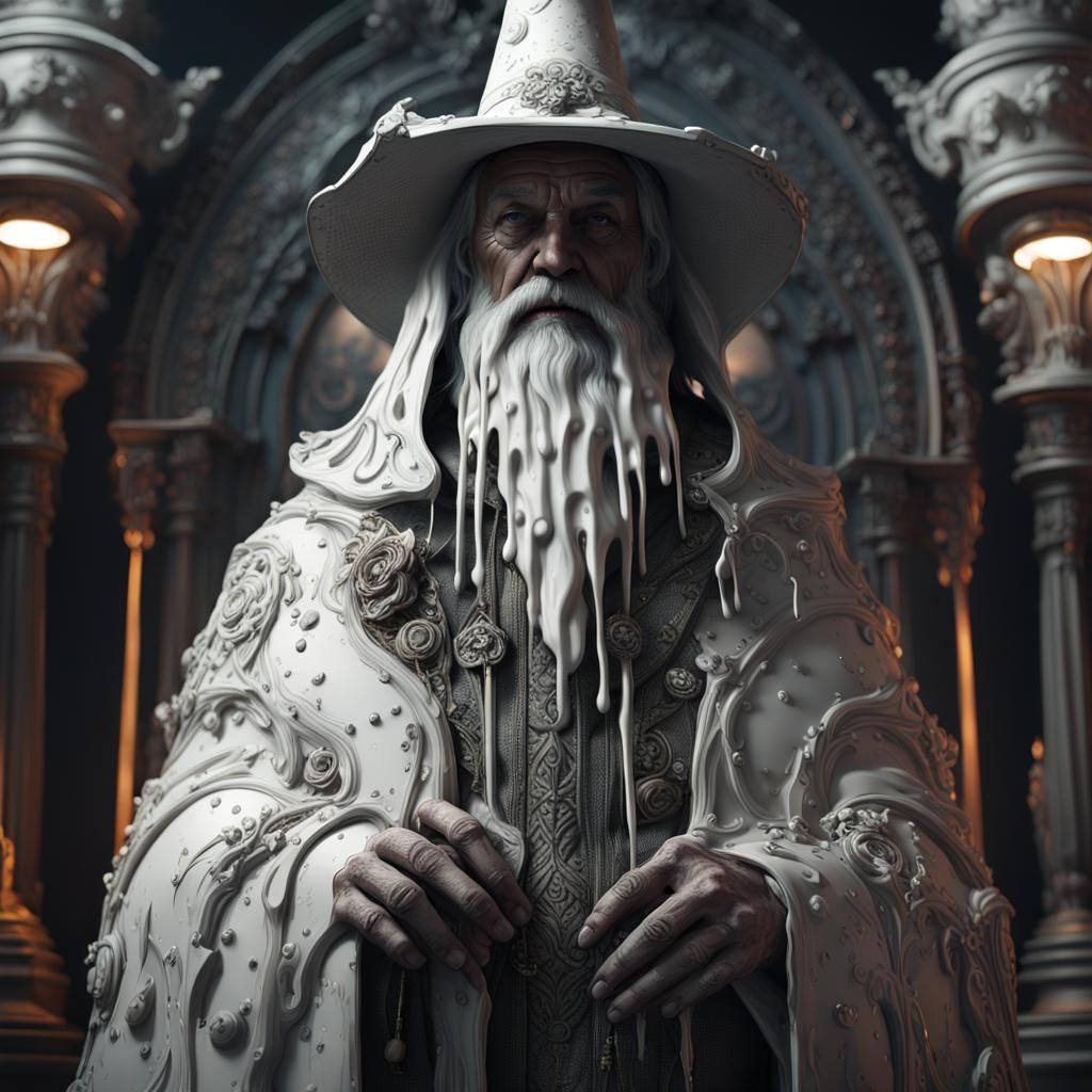 Ornate White Wizard in Film Noir Lighting