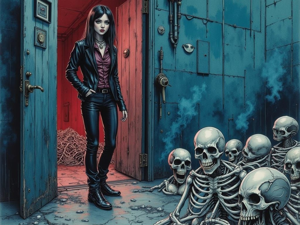 Gangster Woman in Water-colour: Skeletons and Smoke